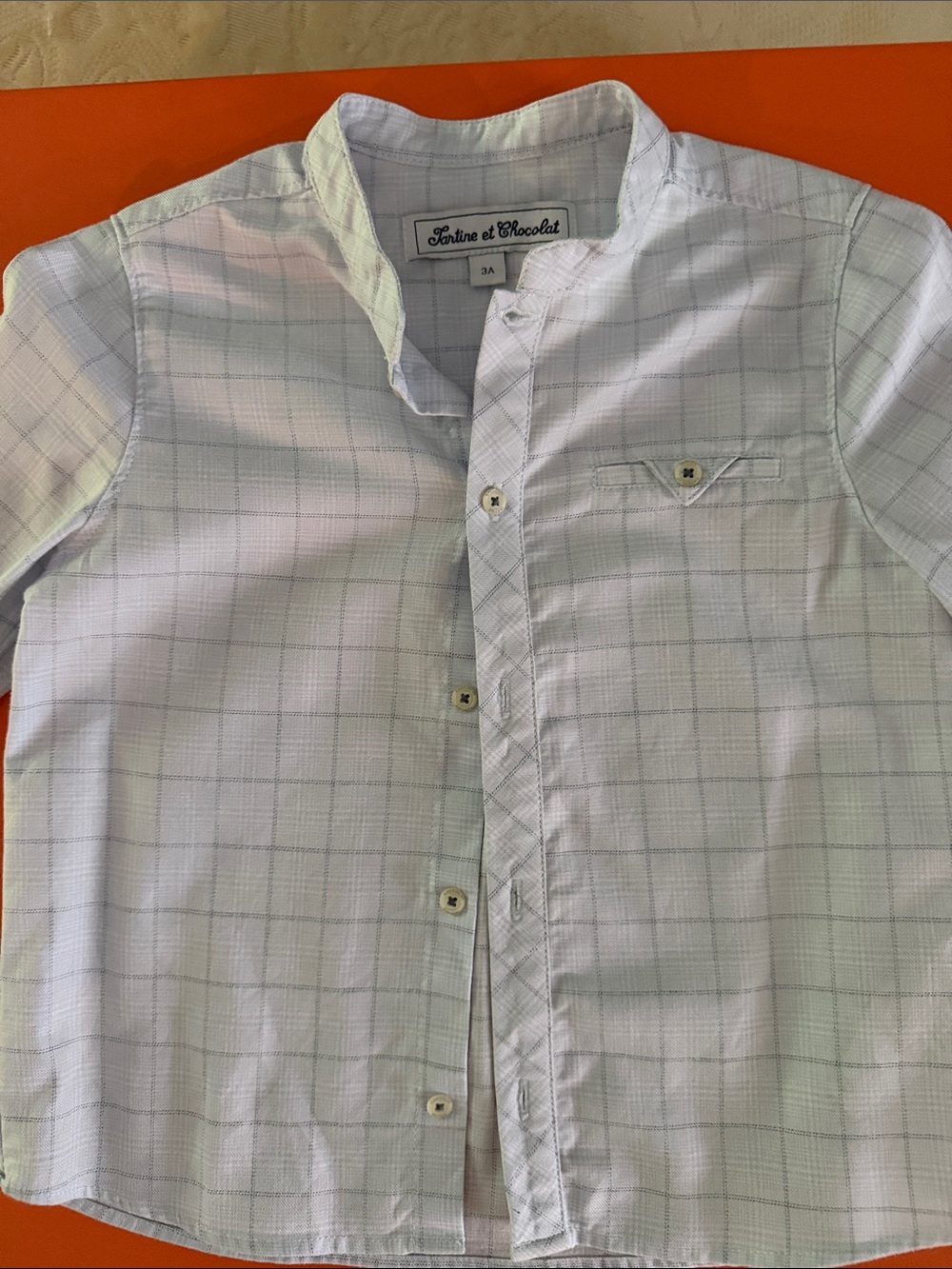 Tartine et Chocolat Light Blue Plaid Mandarin Collar Shirt